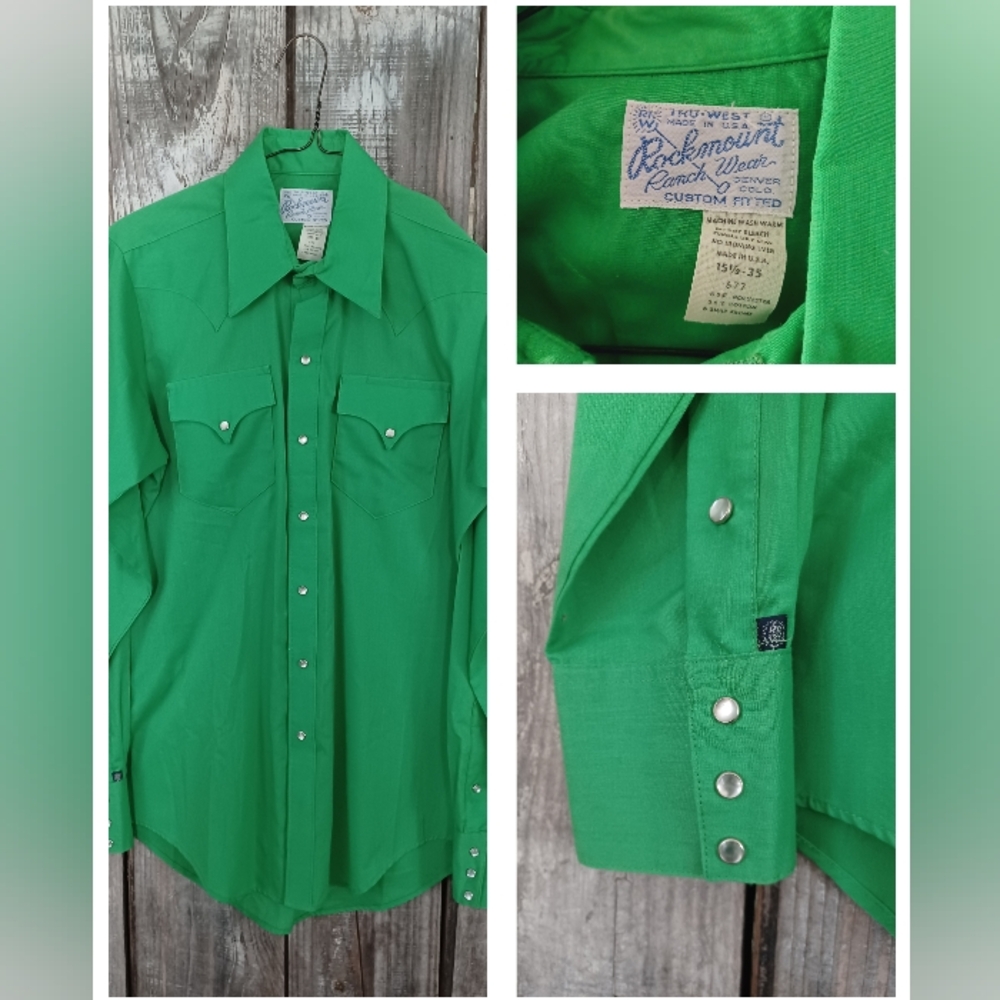 Vintage 70s Mens ROCKMOUNT Ranch Wear Shirt Western Cowboy Lime Green Pearl Snap